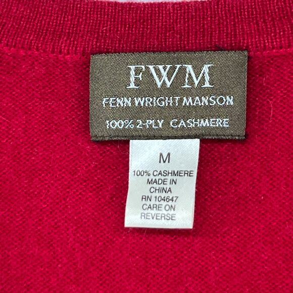 FENN WRIGHT MANSON Sweater M 100% 2 Ply Cashmere V-Neck Rolled Pullover Red - Picture 5 of 14